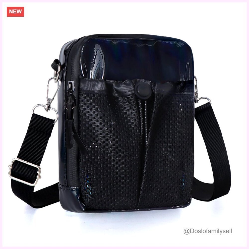 Small Crossbody Bag with Water Bottle Pocket, Holographic PVC Mini Messenger